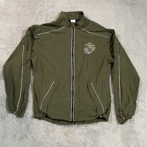 USMC Marine Running Jacket Mens Size Small Green Military Reflective PT Coat USA